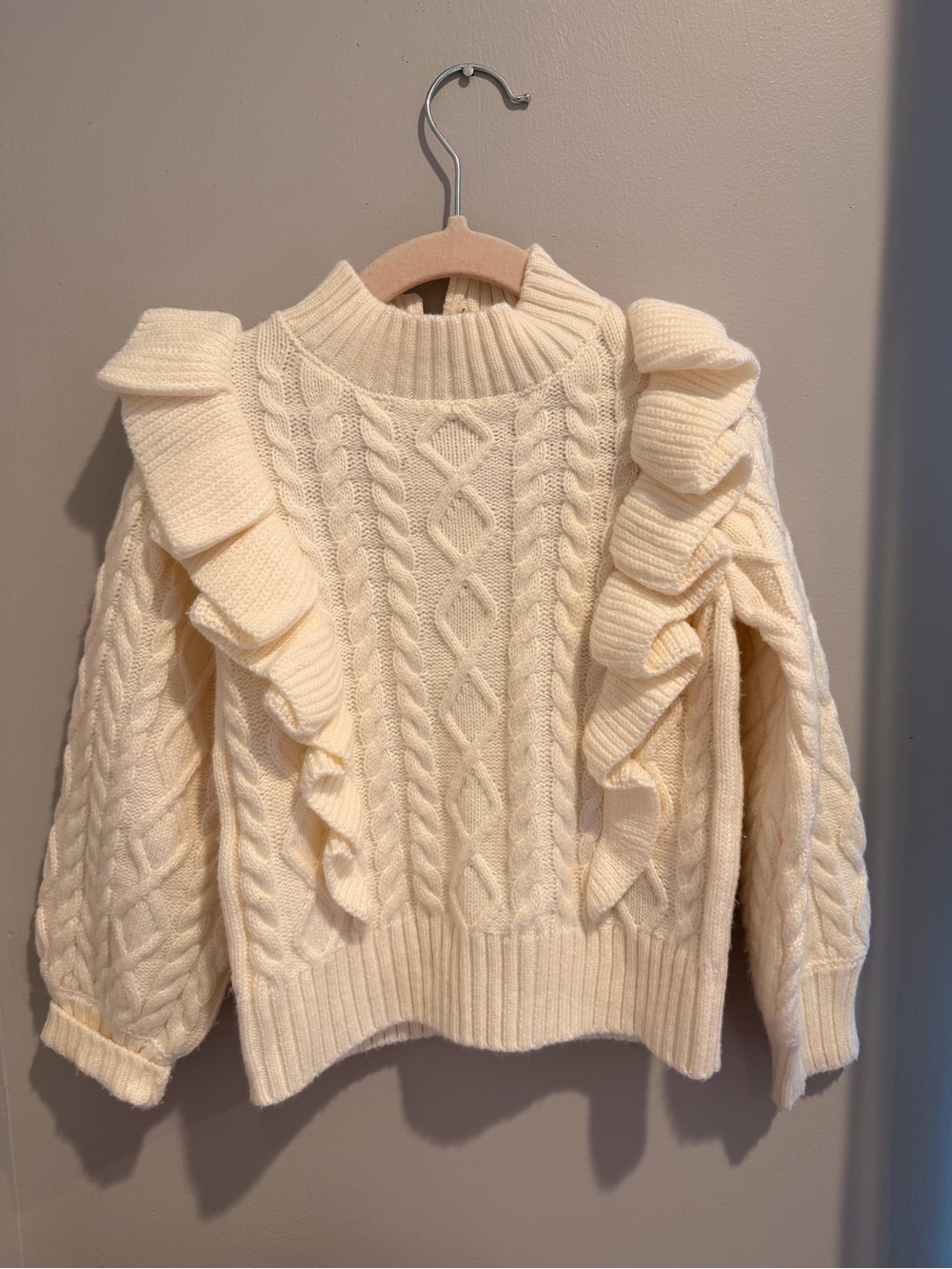 Janie and Jack Cream Cable Knit Ruffle Sweater - Girls